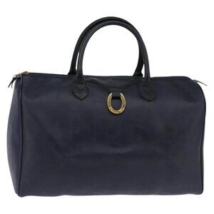 Christian Dior Trotter Canvas Boston Bag Navy Gold Auth BA5821